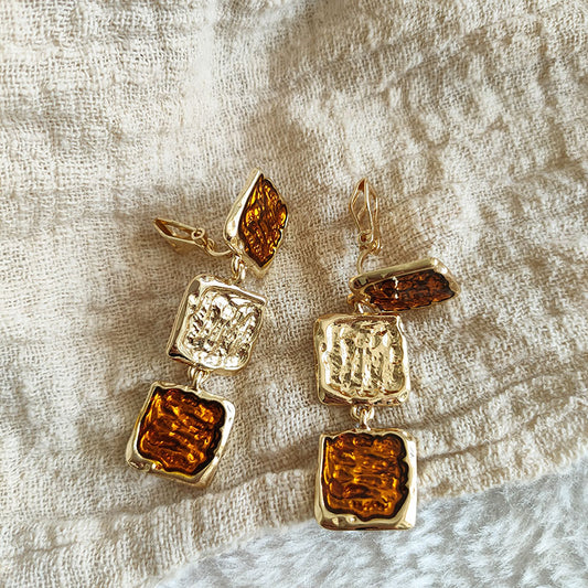 "French resin square" long earrings