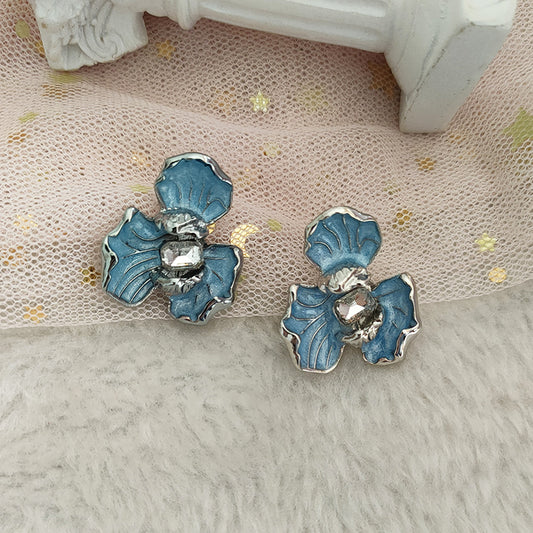 "Blue Iris Flower" Silver Needle earrings
